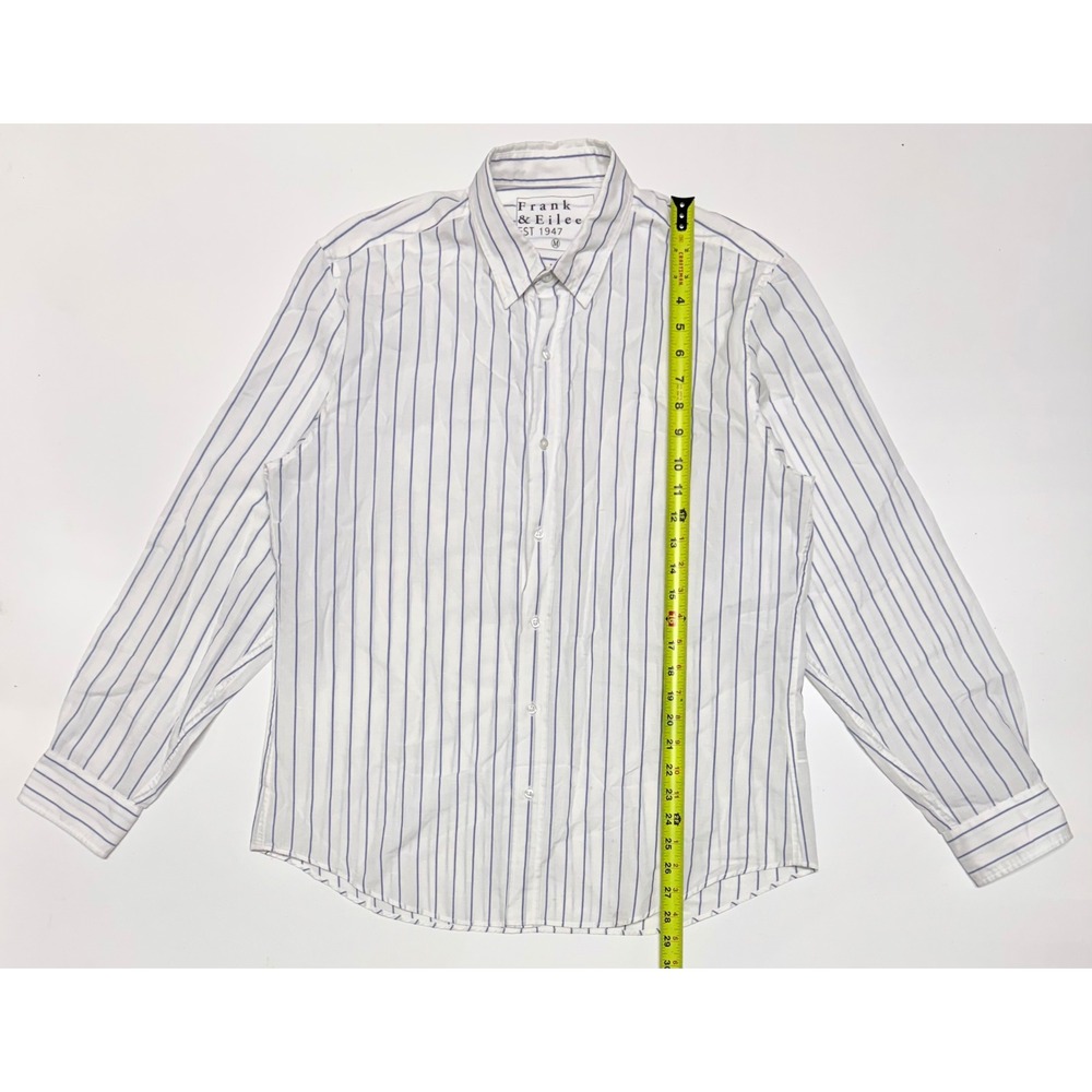 Frank & Eileen Finbar Striped Button Up‎ Shirt Blue White Cotton Linen Womens M
